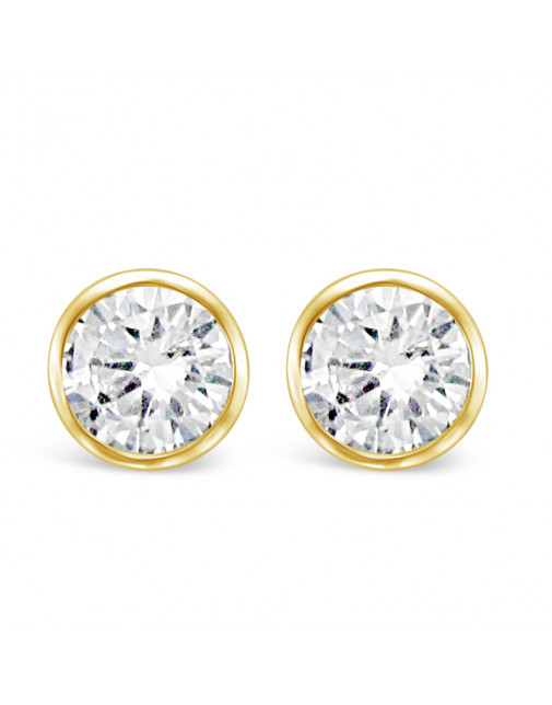 Round Rub-Over Set Solitaire Diamond Earrings, Set in 18ct Yellow Gold. Tdw 0.70ct